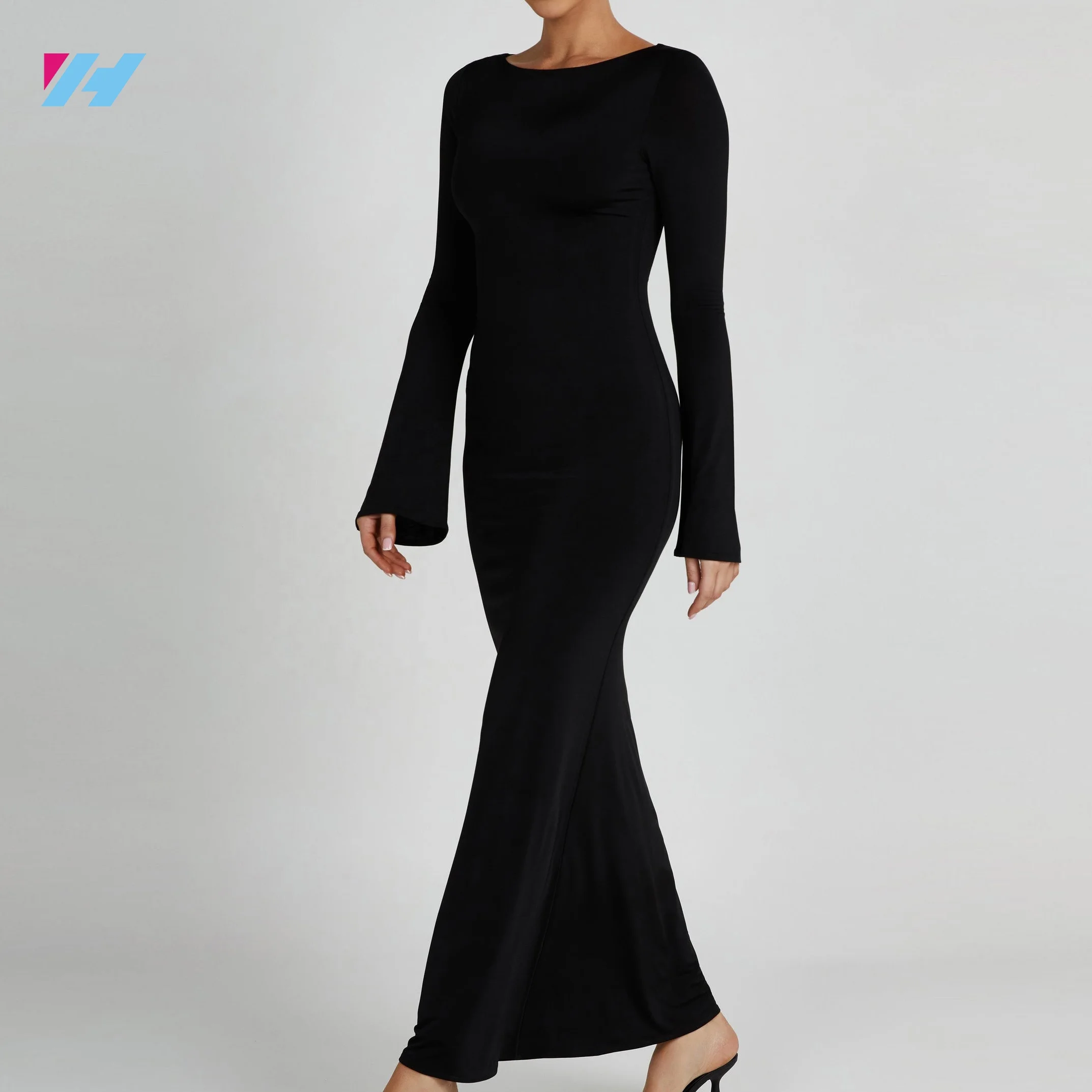 Women Luxury Elegant Evening Gown Dress Lady Casual Long Sleeve Black Bodycon Maxi Dresses