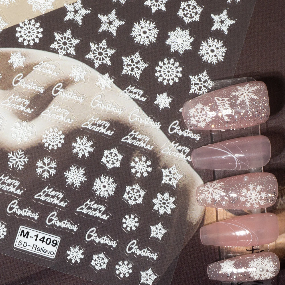 Christmas 5d embossed reliefs nail art stickers semicured gel nail sticker video nail decal
