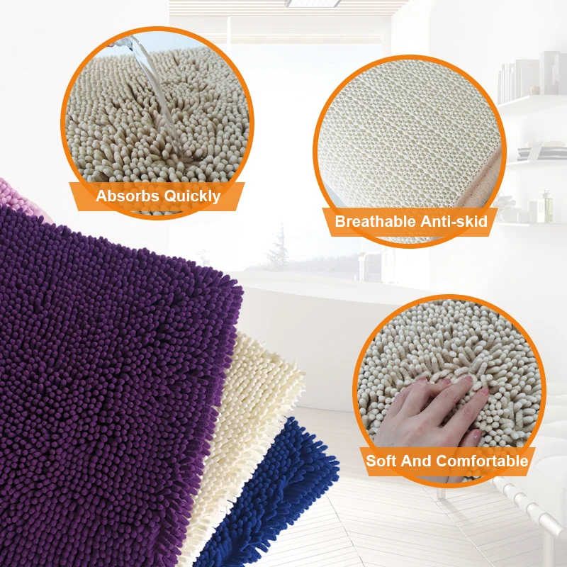 JKhousehold 2022 new product non-slip bathroom absorbent bath chenille carpet
