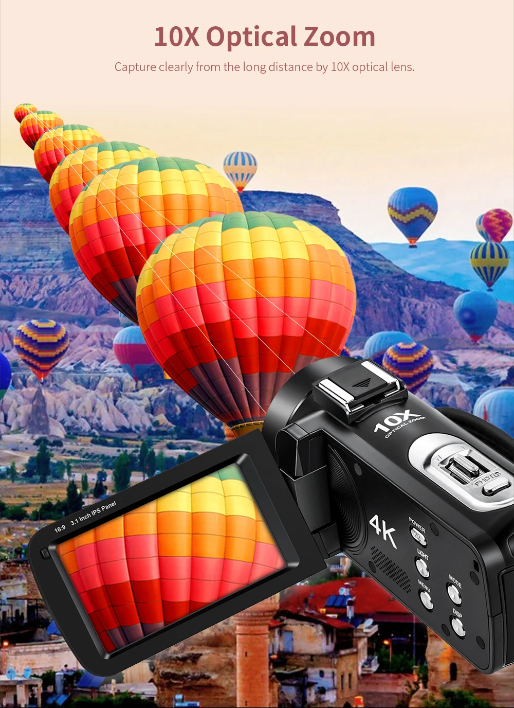
AC7 10X Optical Zoom Outdoor Wedding 4K Ultra HD Camcorder Professional Video Camera 
