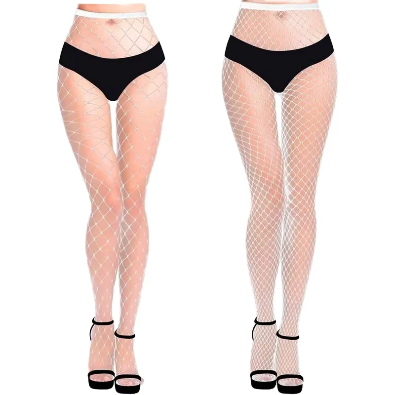 Sexy Glitter Party Pantyhose Sexy Sparkly Glitter Nylon Mesh Fishnet Stockings High Waist Rhinestone Tights Stockings for Women