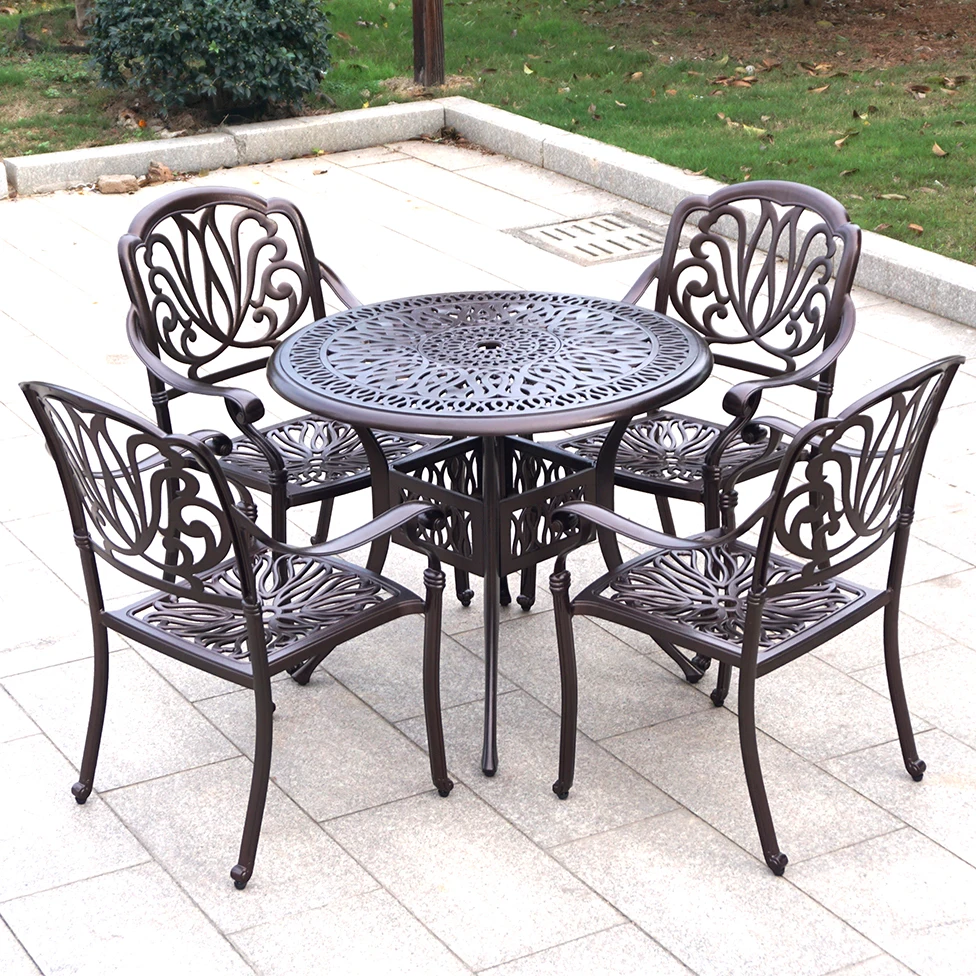 Высококачественная уличная садовая мебель из чугуна для патио наборы столов и стульев чугунная алюминиевая