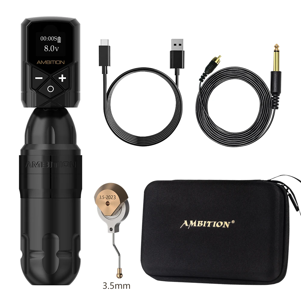 Ambition Shura 3.5/4.0mm Stroke Coreless Motor Double Bearing Tattoo Machine RCA Interface Rotary Tattoo Pen with Kuark Battery