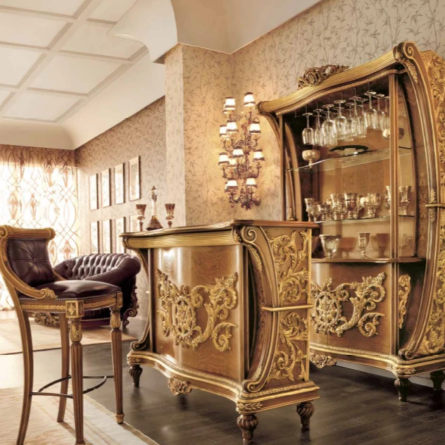 Luxury European Baroque Style Wood Carving Classic Grand Bar Counter