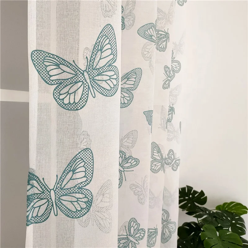 Ready Made Cheap Colorful Pattern Foam Printing Tulle Window Sheer Living Room Curtains Butterfly Fancy Decoration Drapes