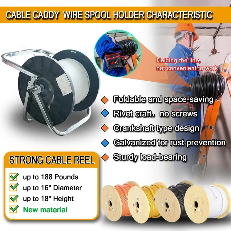 JH-Mech Custom Durable Single Commercial 100 Lb Capacity Industrial Grade Carbon Steel Folding  Wire and Cable Caddy