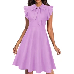 Summer Elegant Dress With Strappy Ropa De Mujer Short Sleeve Over The Knee Custom Women Dress