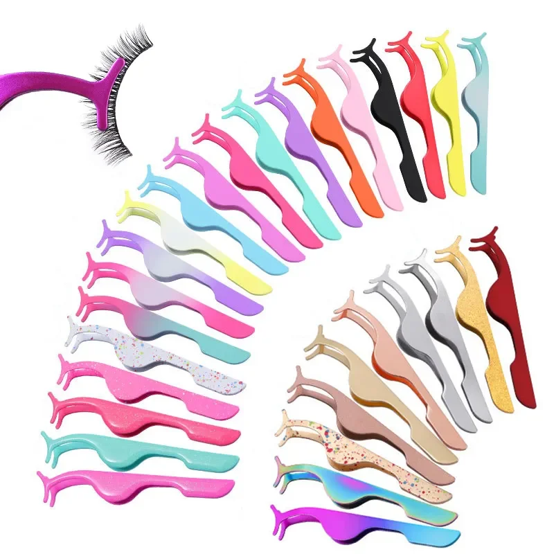 Cheapest Custom Logo Private Label Plastic Lashes Applicator Tweezers with packaging False Eyelash Tweezers