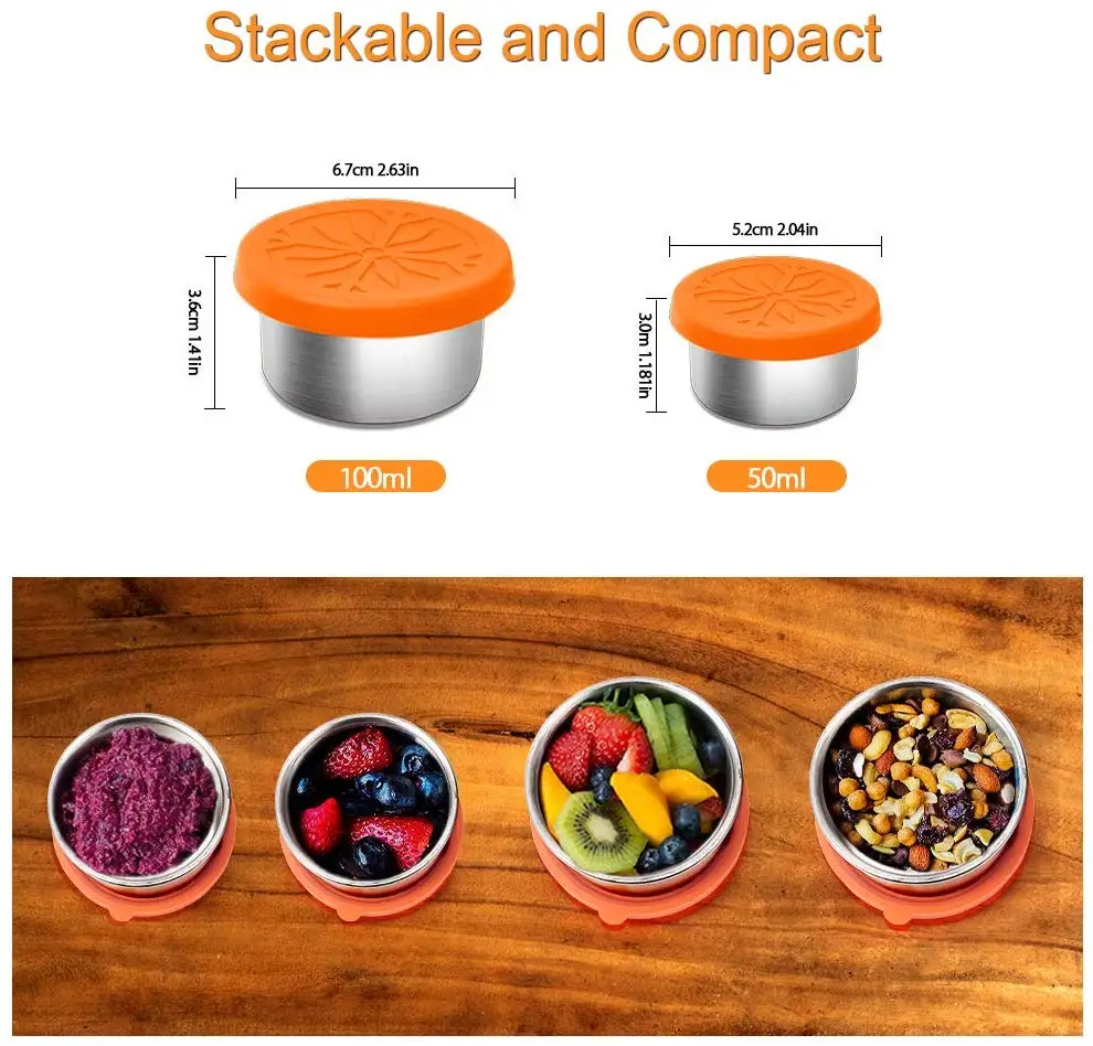 3.4oz Stainless Steel Condiment Containers Food Grade Salad Dressing Containers with Silicone Lids for Snack Desserts, Baby Food
