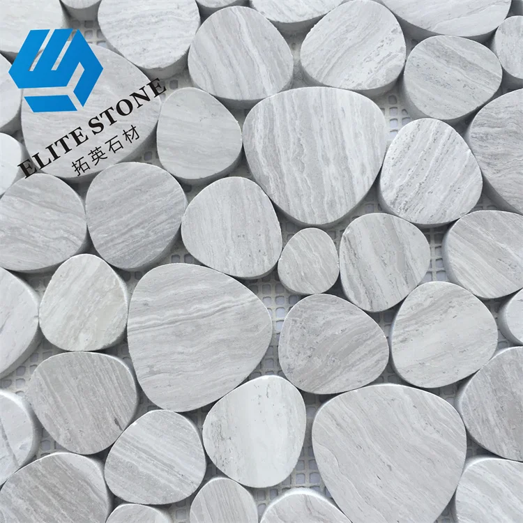 High Polished natural Wood Grain river Sliced Pebble Stone Mosaic marble Tile Paving floor wall bathroom kitchen home decoration
