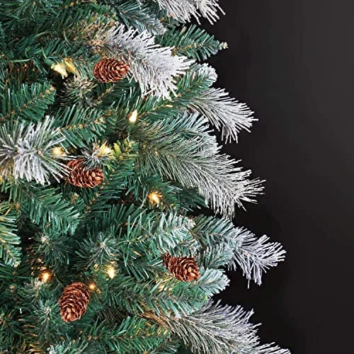 Pre-lit Snowy Spruce Christmas Tree 7Ft , Flocked Artificial Christmas Tree with Lights