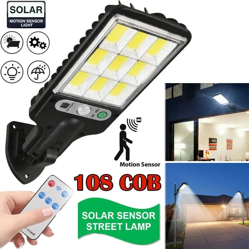 108COB Solar Street Lights Outdoor Wireless Solar Security Wall Lamp Motion Sensor With 3 Modes For Front Door Garden Porch