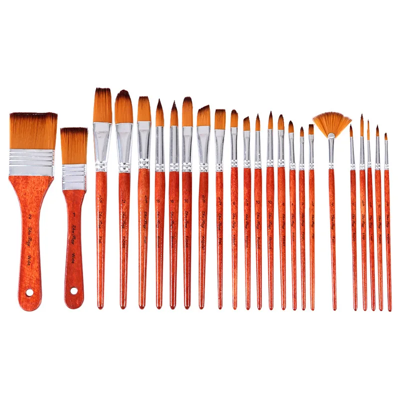 25 Nylon Hair Brush Set Portable Pen Curtain Canvas Bag Art Raw Paint Brush Board Brush