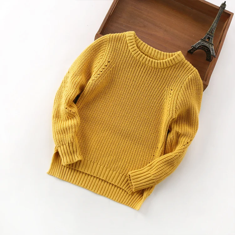 
K5254 Newest Design Winter solid colours Round Neck Kids Pullover Baby girl knit sweater in girls 