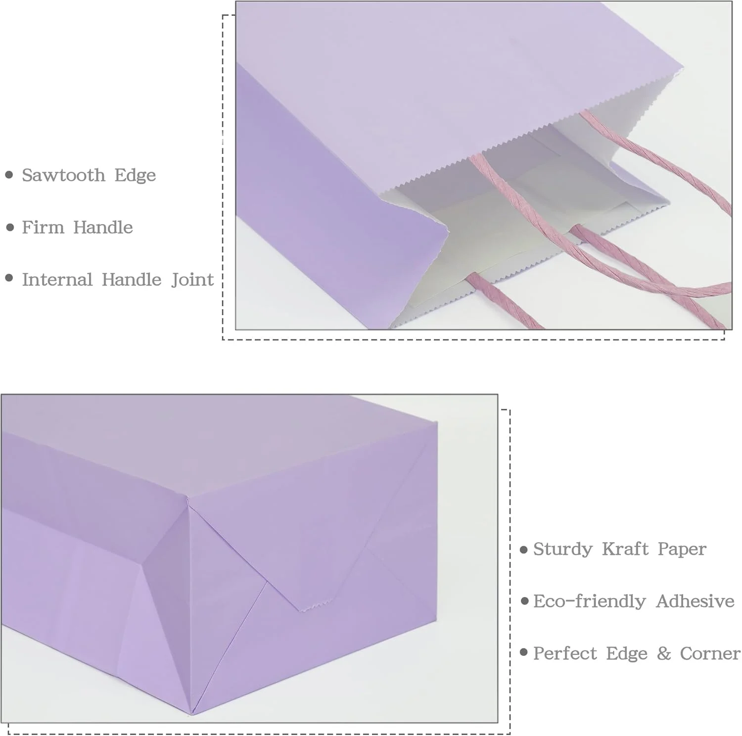 Custom Business Gift Birthday Wedding Shopping Biodegradable Square Bottom Purple Lavender Paper Bag