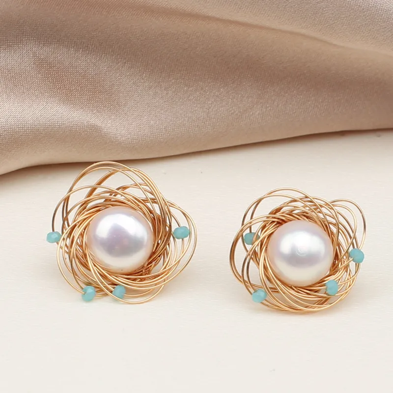 Safe 925 sterling silver stud handmade fresh water nice pearl earrings