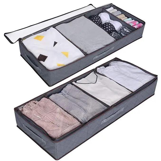 Durable Fabric Under Bed Clothes Organizer with Large Adjustable Dividers
