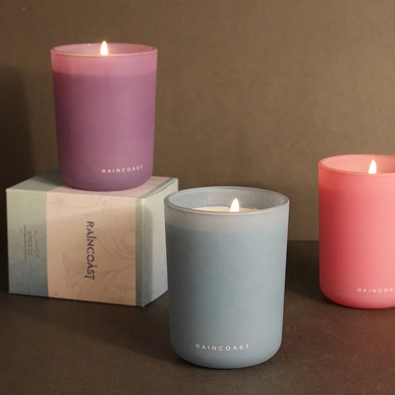 RAINCOAST Low MOQ Tinted Glass Candle ODM 240G Private Label Scented Candle Frosted Jar Wholesale