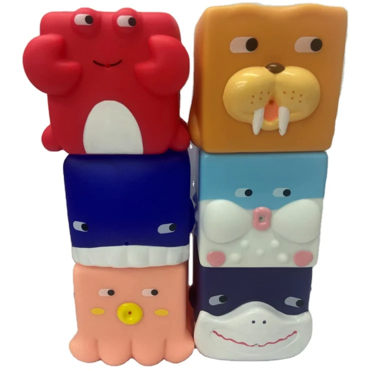 
PVC Water Squirting Toys Blocks Set Baby Bath Figure Animal Toy 