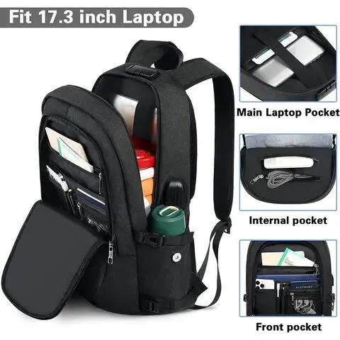 Travel Laptop Backpack 17.3 inch Anti Theft Business Laptop Backpack with USB Charging Port and Headphone Interface Backpack