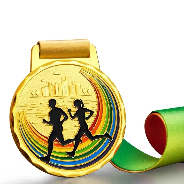 Custom 2D Metal Orange Girl Sports Gold Run Finisher Medals Military Ww2 Storage Medal With Ribbon