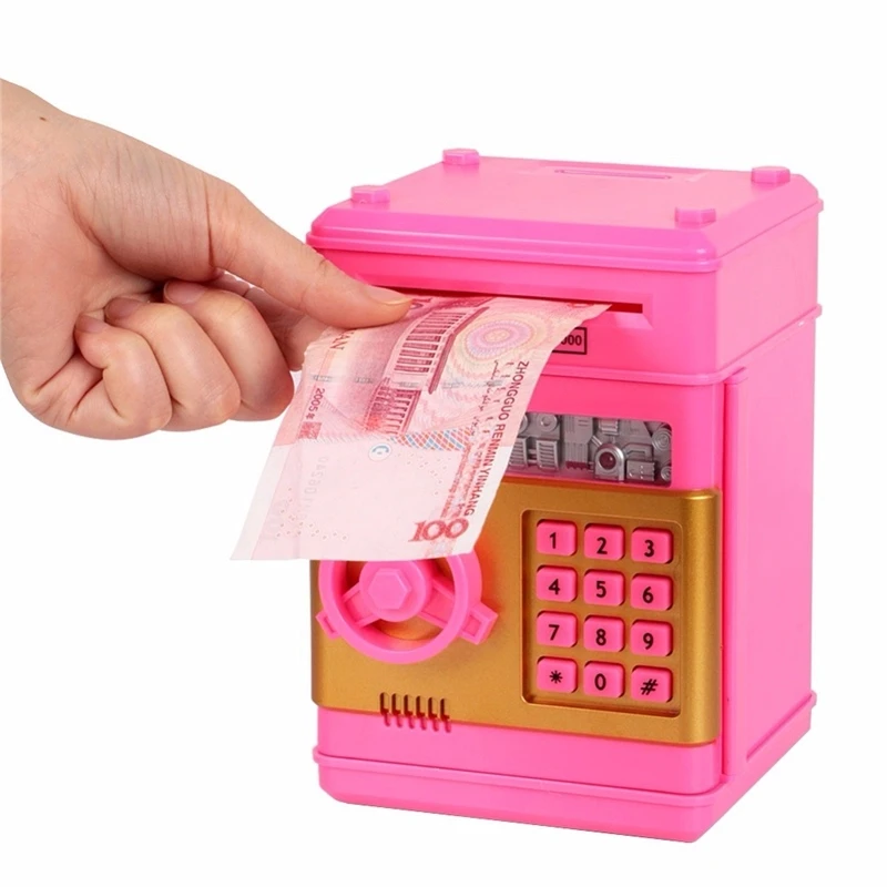 Electronic Bank ATM Password Money Box Automatic Deposit Banknote Cash Coins Saving Box Safe Box