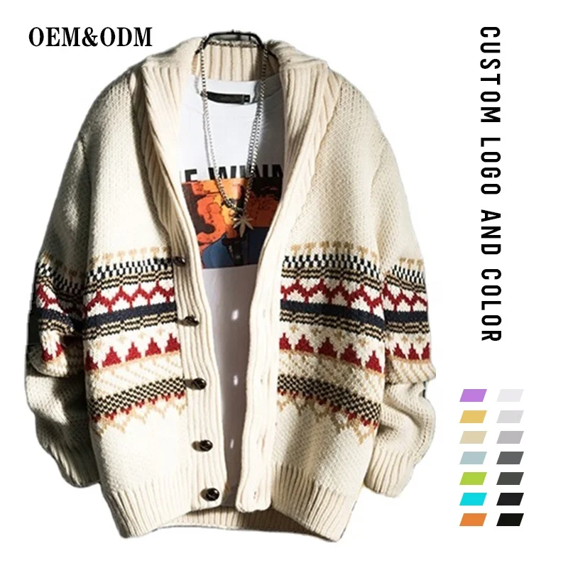 Мужские свитера с длинным рукавом и вышивкой, жаккардовые трикотажные кардиганы для мужчин