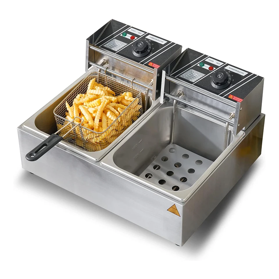 DF82 Electric Deep Fryer with Temperature Control, 2 x 6.35 QT Removable Baskets for Commercial and Home Use