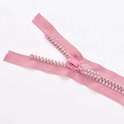 Hot sale decorative zipper open end diamond stone teeth zipper for luxury clothes and bag