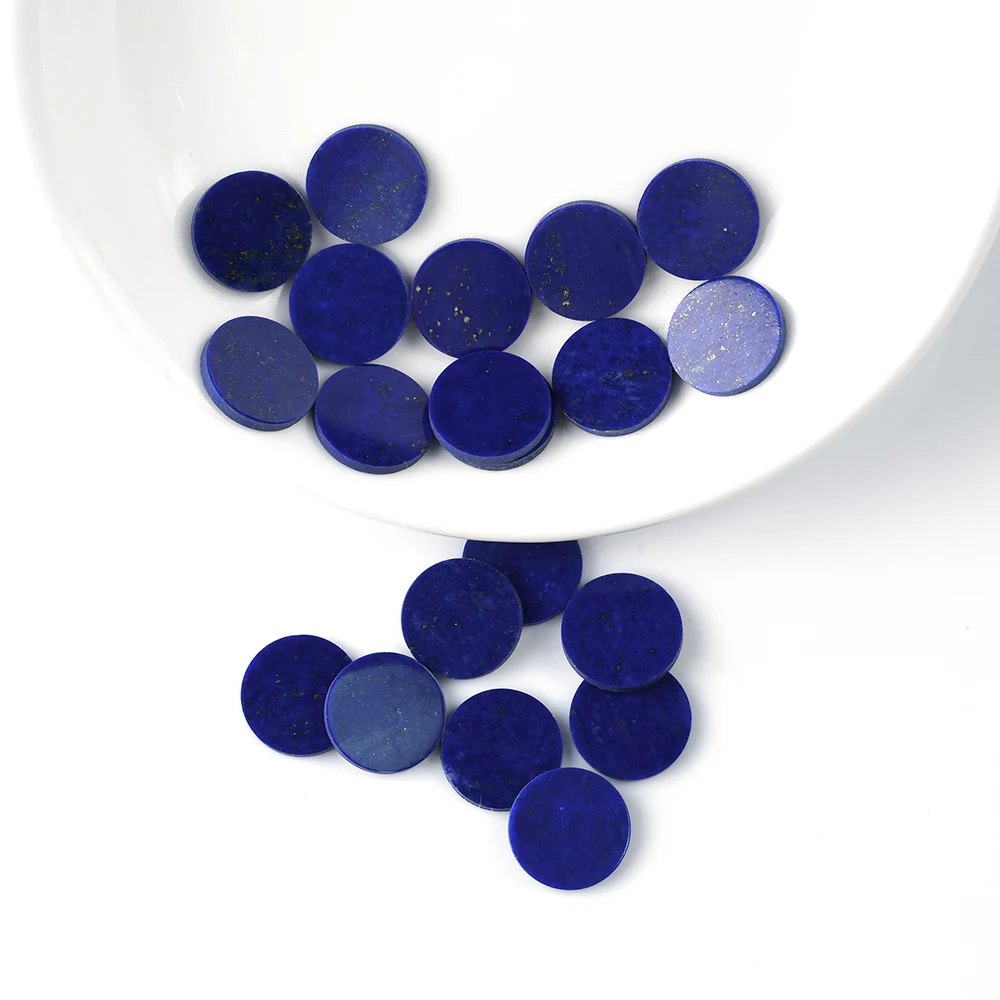 Natural  Lapis Loose stones customized Wholesale Round shape double flat Cut crafts polishing Smooth and flat Lapis Lazuli gems