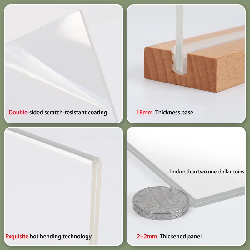 Custom Logo A4 A5 A6 Double Sided Clear Menu Stand Slanted Insert T Shape Acrylic Sign Holder With Wood Base