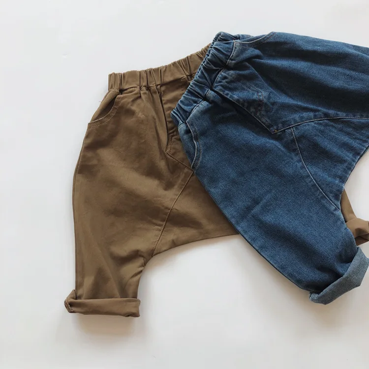 Fashion Casual Pants Kids Jeans Trousers Solid Color Waist Jeans For Kids Boys