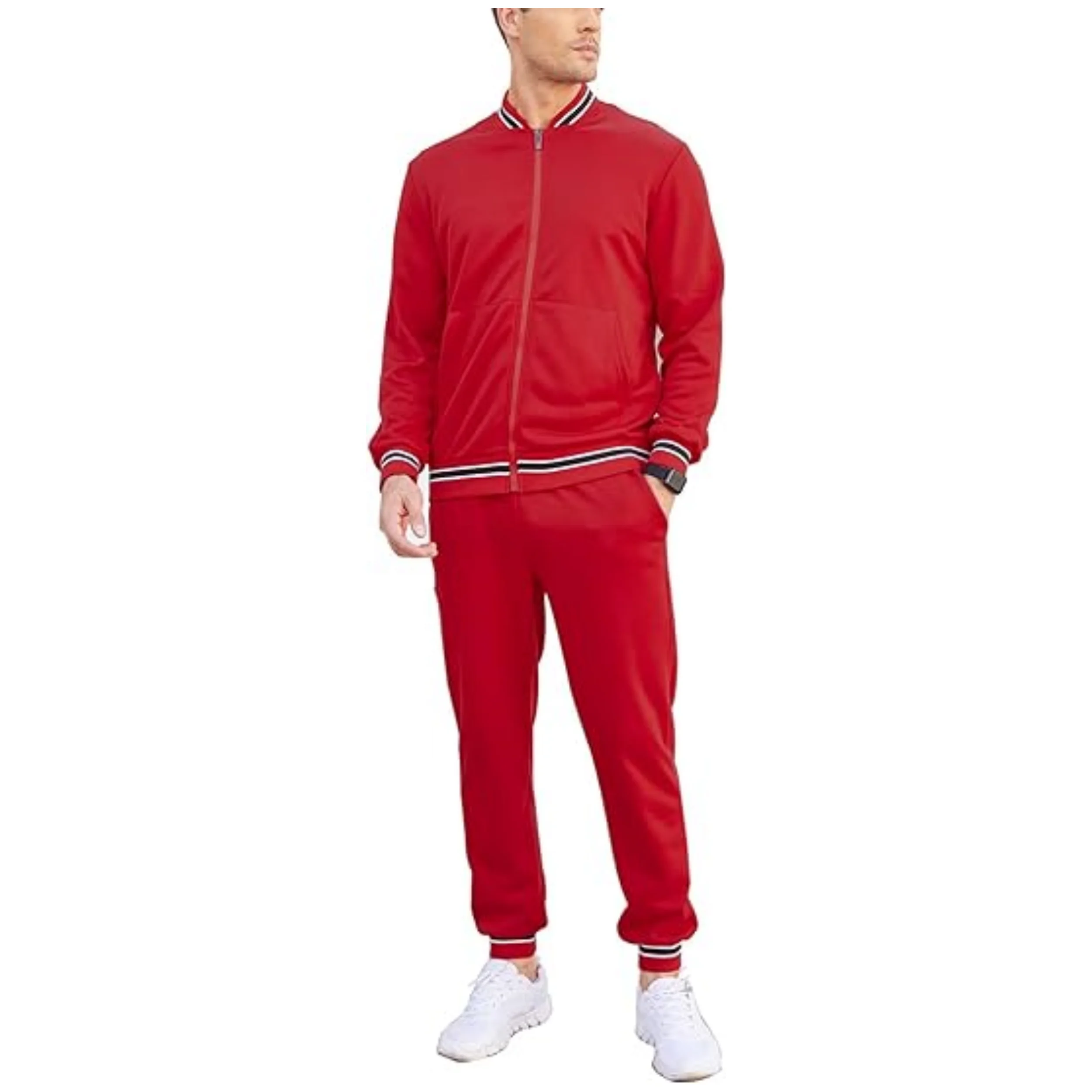Wholesale mens athletic wear 100% polyester zipper tracksuits  casual  training sweatsuits  sports wear set for men