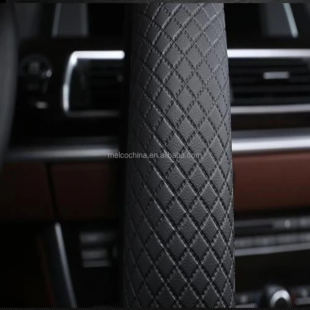 MELCO Amazon Hot Seller Black Brown Leather Universal 15 Inch Fit Anti-Slip Odor-Free Car Steering Wheel Glove Cover
