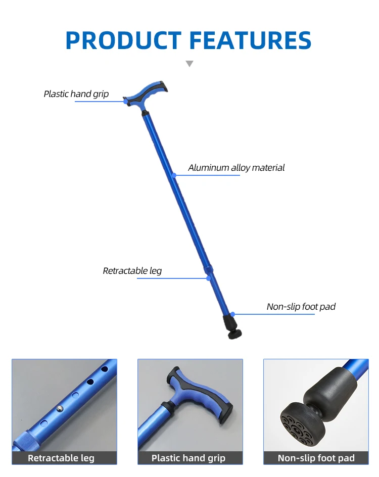 CE ISO Certificated Portable Walking Cane Aluminium Alloy Height Adjustable Medical Stick