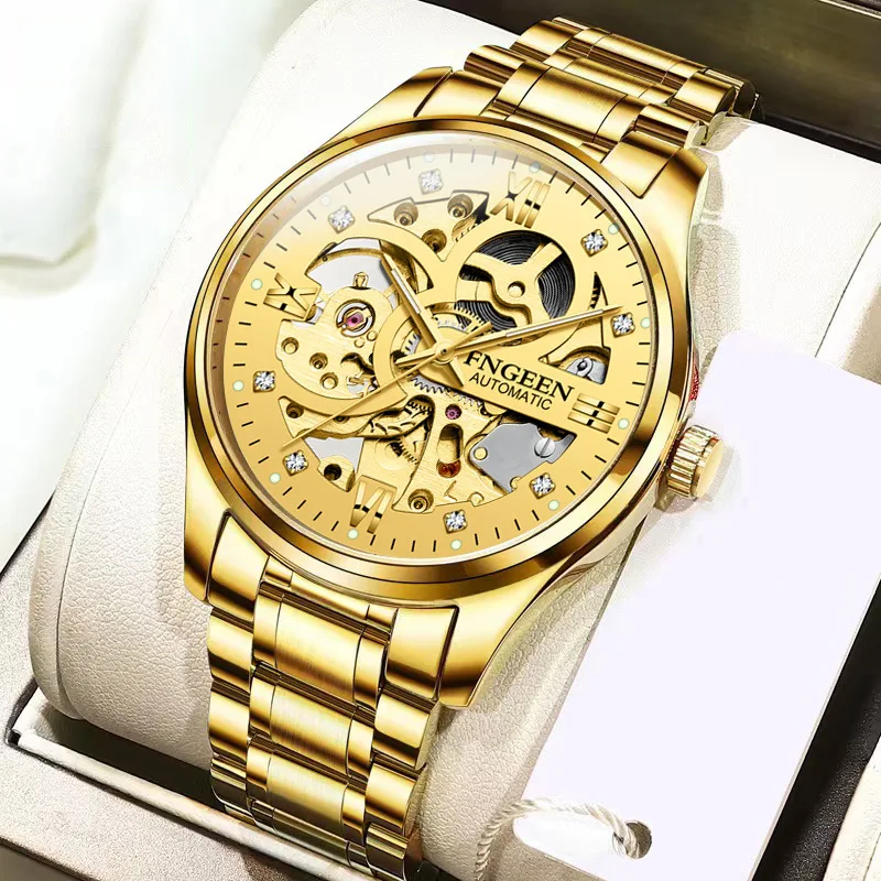 6018 Top-level double-sided hollow gold inlaid diamond luminous fngeen watch automatic mechanical watch men unique charm