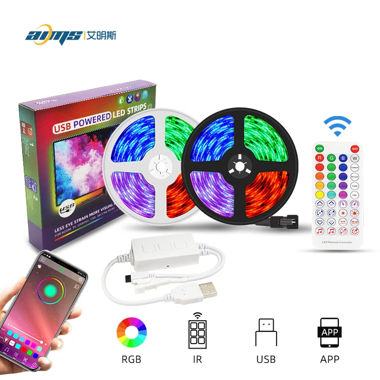 DC5V built-in IC multi-color Christmas lamp led light 18leds BT APP music IR 38 keys remote control IP65 waterproof 5M strip set