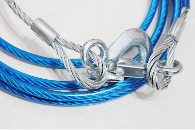 Car Emergency Towing Steel Wire Rope Tow Cable With Metal Hooks