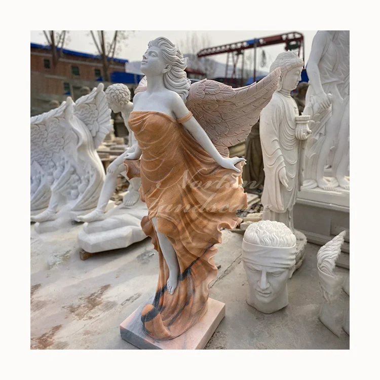 Custom Large Colored Stone Marble Angel Art Statues Sculpture for Garden Decoration
