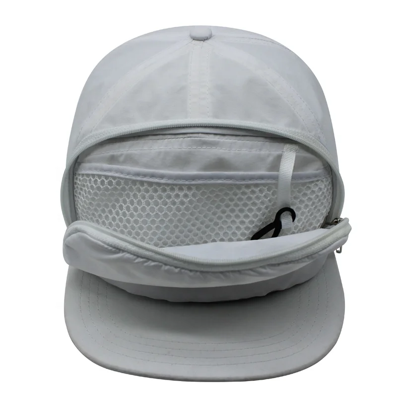 Custom 5 panel Cap Flat Bill Unstructured Snapback Hat With Zipper