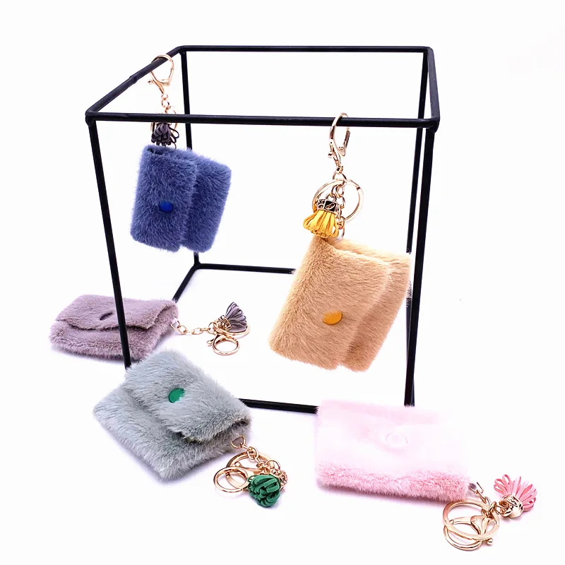Mini coin purse keychain candy color cute coin key bag pendant data cable storage bag kechain