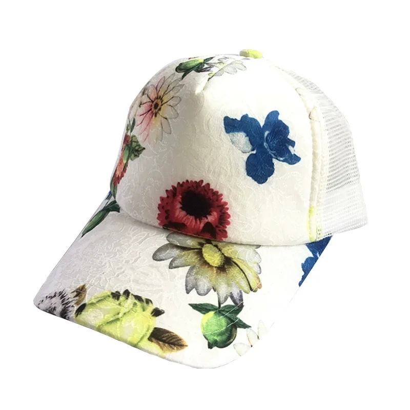 spring summer mesh baseball caps 2022 new design flower print floral cap hat for women lady