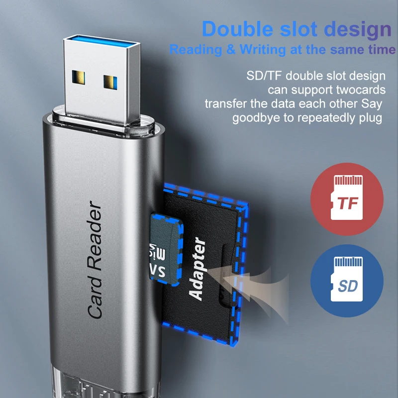 Hot selling Type-c USB 3.0 Micro SD TF SD OTG card reader writer for pc mobile phone tablet