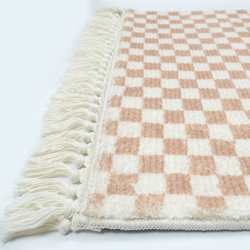 Buffalo Plaid Rug Beige and Cream Checkered Area Rugs Farmhouse Hand-Woven Runner Buffalo Rugs for Bedroom Living Room