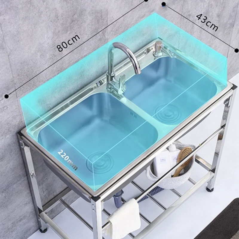 Outdoor Portable Stainless Steel Sink Kitchen Water Stand Sink With Rack Single And Double Dish Washing Modern Sink