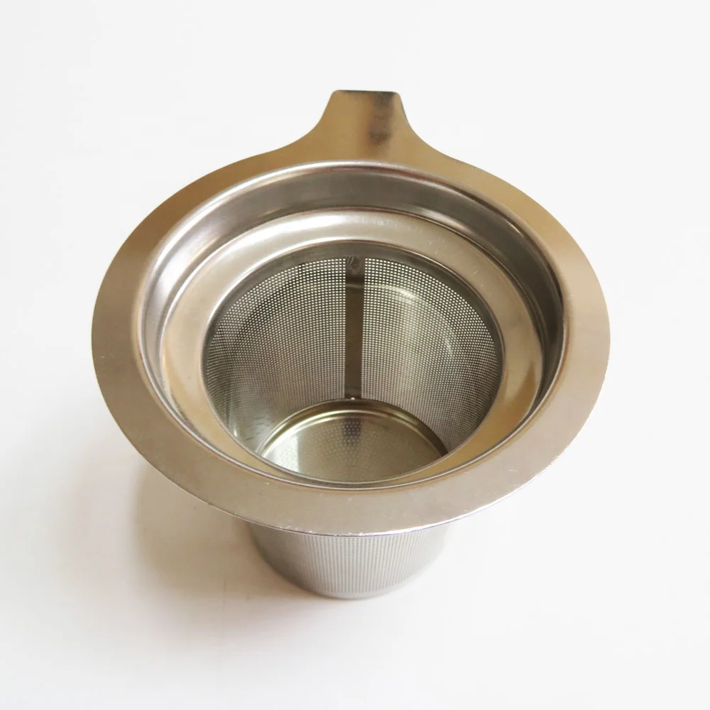 304 8/18 Fine Mesh Stainless Steel Loose leaf Tea Infuser Mesh Basket Strainer with Handle and Silicone Rimmed Lid