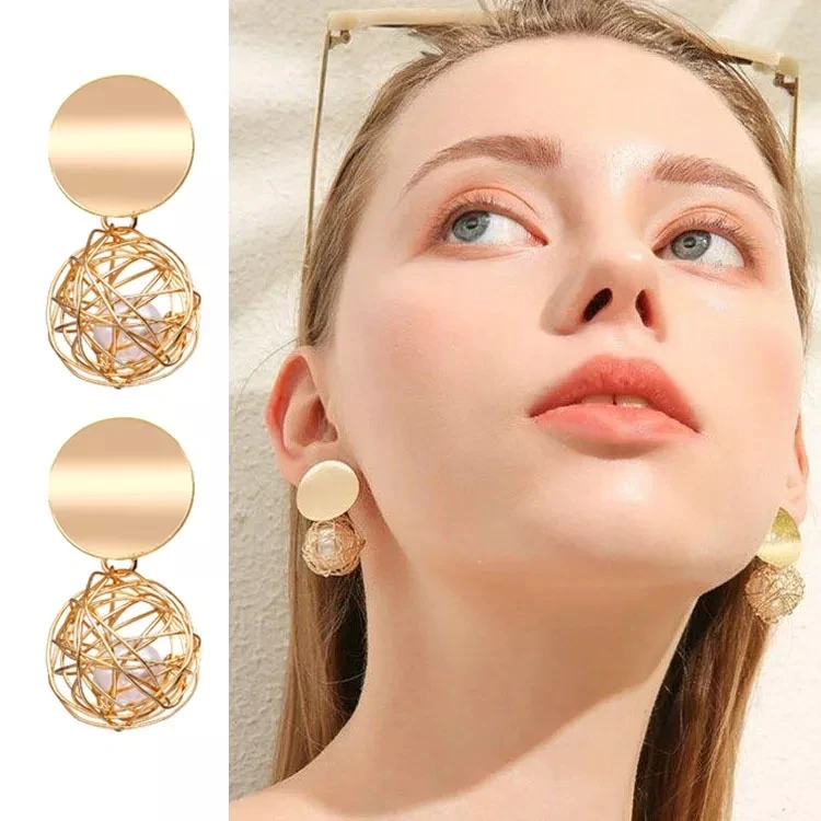 Online Customization Holographic Geometric Shape Iron Wire Hollow Ball Earrings Studs Wholesale Travel Jewelry