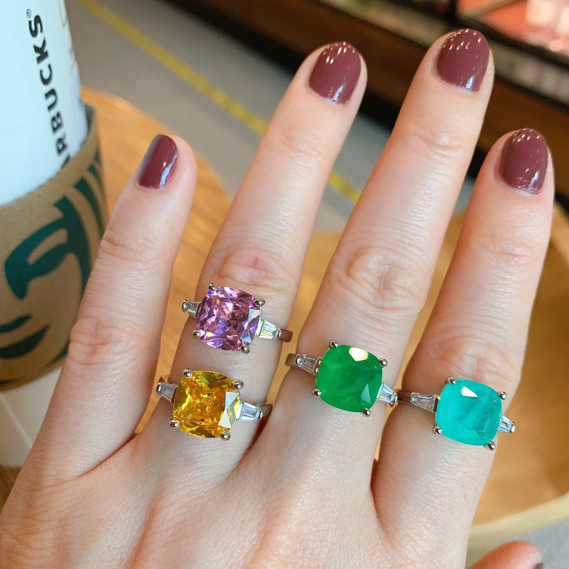 New 2 Carat square Shape Paraiba Tourmaline Ring for Women Bling Zircon Resizable Ring Silver Color Jewelry