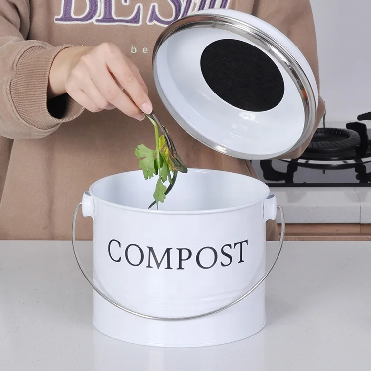 Custom Stainless Steel Compost Pail Kitchen Countertop Garden Trash Bucket Container Pail Compost Bin