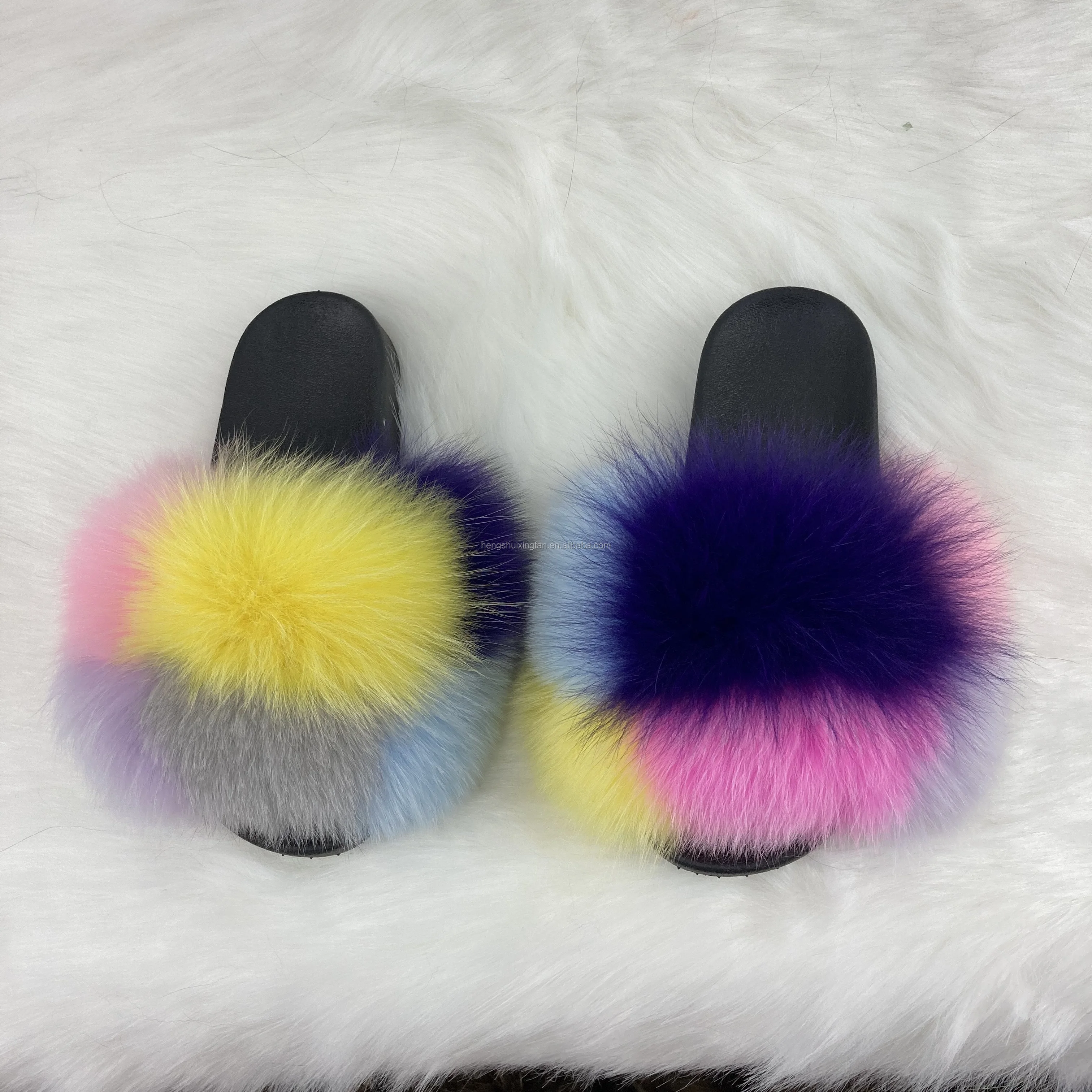 Women home furry fox  fur sliders shoes wholesale/ sandal fur